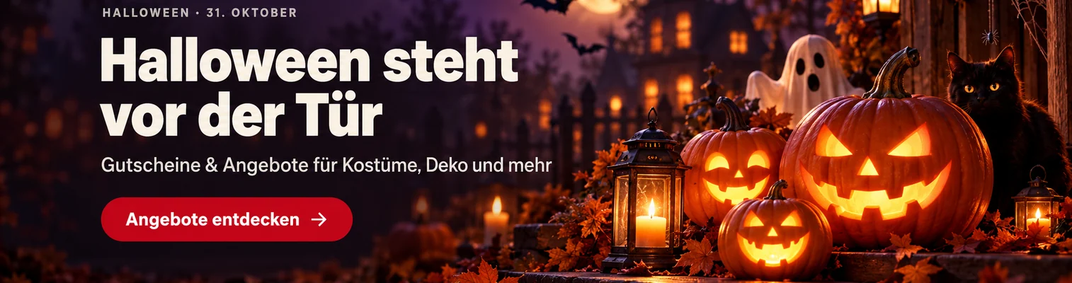 Halloween steht vor der Tür – Gutscheine und Angebote für Kostüme, Deko und mehr entdecken.