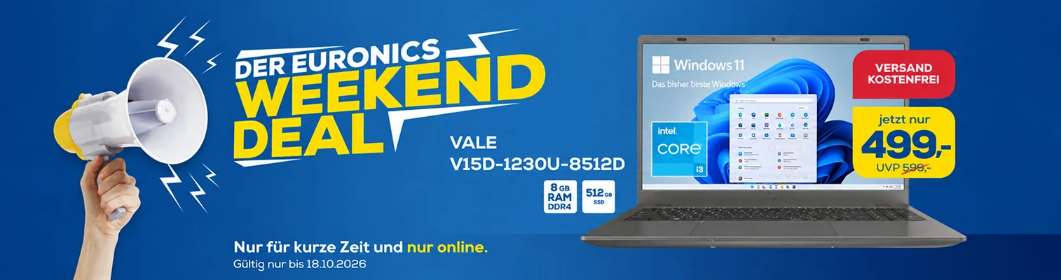 EURONICS Weekend Deal: VALE Notebook für 499 Euro, versandkostenfrei, gültig bis 18.10.2026