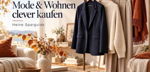 Illustration einer herbstlichen Garderobe und gemütlicher Wohntextilien für den Heine Sparguide