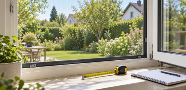 Insektenschutzfenster mit Maßband